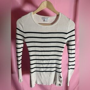Liz Claiborne Black and Cream Ribbed Stripe Sweater Size S